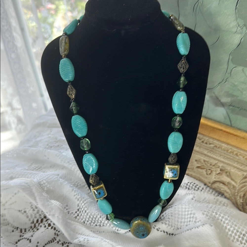 Turquoise and Green Glass Necklace